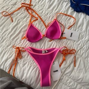 triangl swimwear Hot Pink Bikini with Orange Trim and Ties